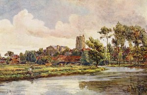 Waveney w Beccles, z kościołem św. Michała (kolorowa litografia)