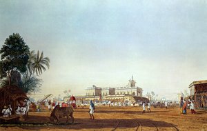 Bazar Lall i portugalska kaplica, Kalkuta, grawerowane przez Roberta Havell, wyd. 1824
