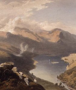 Grasmere z Langdale Fell, fragment jeziora, z „The English Lake District”, 1853 autorstwa James Baker Pyne