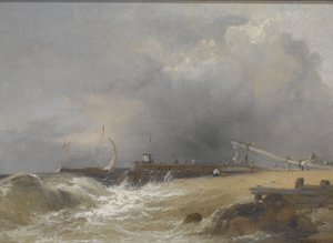 Molo w Littlehampton na wybrzeżu Sussex, ok. 1842 r. (olej na płótnie) autorstwa James Baker Pyne