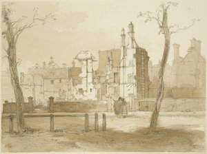 Zachodnia strona Queen Square, po zamieszkach (ołówek i akwarela na papierze) autorstwa James Baker Pyne