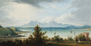 Widok na zatokę Clyde z Ardgowan, wyspy Bute i Arran w oddali, ok. 1821 (olej na panelu) autorstwa James Barnicle