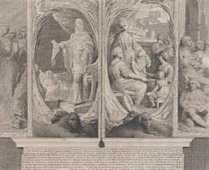 Jego Królewska Mość zalecający prawo (projekty ścian Wielkiej Sali Towarzystwa Zachęty Sztuki) autorstwa James Barry