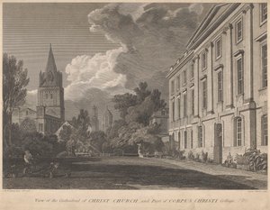 Widok na katedrę Christ Church i część Corpus Christi College autorstwa James Basire