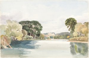 Scena rzeczna z odległym zamkiem. autorstwa James Bulwer