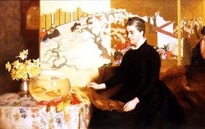 Dama z japońskim parawanem i złotą rybką (Portret matki artysty)