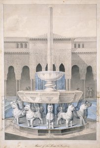 Fontanna na Dworze Lwów, Alhambra, z Arabskich Starożytności Hiszpanii, opublikowana w 1815 r. (ręcznie kolorowana grawerunek)
