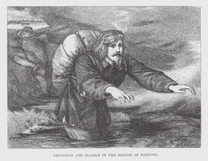 Christian and Pliable in the Slough of Despond (rycina) autorstwa James Dawson Watson