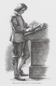 Jakub czytający Biblię w domu Gajusza (rycina) autorstwa James Dawson Watson