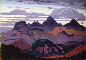 Deep Twilight, Pireneje, ok. 1912-13 (olej na panelu) autorstwa James Dickson Innes