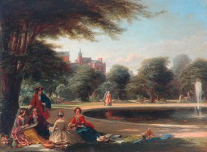 Hampton Court, Fontanna (olej na panelu) autorstwa James Digman Wingfield