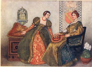 Portia i Nerissa, ilustracja z "Kupca weneckiego", ok. 1910 r.