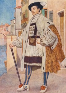 Kupiec wenecki Szekspira: Bassanio (kolorowa litografia)