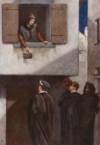 Kupiec wenecki Szekspira: Jessica, Lorenzo, Gratiano i Salarino (kolorowa litografia) autorstwa James Dromgole Linton