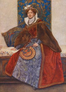 Kupiec wenecki Szekspira: Portia (kolorowa litografia) autorstwa James Dromgole Linton