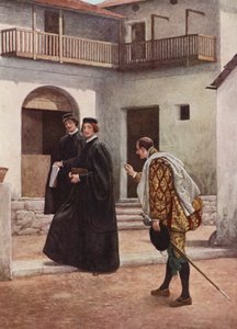 Kupiec wenecki Szekspira: Portia, Nerissa i Gratiano (kolorowa litografia) autorstwa James Dromgole Linton
