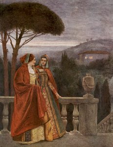 Kupiec wenecki Szekspira: Portia i Nerissa (kolorowa litografia) autorstwa James Dromgole Linton