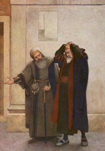 Kupiec wenecki Szekspira: Shylock i Tubal (kolorowa litografia) autorstwa James Dromgole Linton