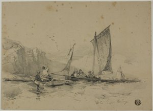 Łodzie wędkarskie w pobliżu klifów autorstwa James Duffield Harding