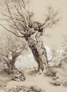 Pejzaż z postaciami pod ogłowionymi drzewami autorstwa James Duffield Harding