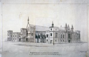 Propozycje zmian w budynkach przylegających do Westminster Hall, Londyn, c1825. autorstwa James Duffield Harding