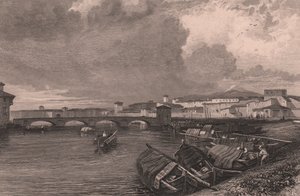 Widok rzeki Arno w Pizie, Toskania, Włochy, staloryt Thomasa Highama (1796-1844) według rysunku Jamesa Duffielda Hardinga (1798-1863) autorstwa James Duffield Harding