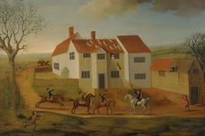 John Sidey i jego psy gończe na farmie w pobliżu Hadleigh w hrabstwie Suffolk autorstwa James Dunthorne