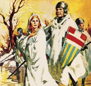 Matylda uciekająca w śniegu ubrana na biało autorstwa James Edwin McConnell