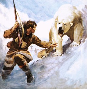 Vilhjalmar Stefansson zaatakowany przez niedźwiedzia polarnego autorstwa James Edwin McConnell