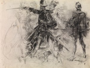 Don Kichot (czarna kreda na papierze) autorstwa James Ensor