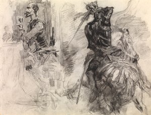 Don Kichot (kredka i czarna kreda na papierze) autorstwa James Ensor