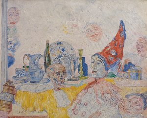 Pierrot i szkielet w żółtej szacie autorstwa James Ensor