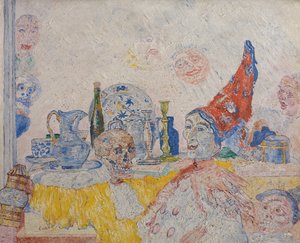 Pierrot szkielet w żółtej todze autorstwa James Ensor