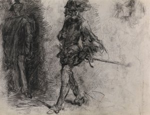 Hiszpan stojący w cieniu, inny mężczyzna oraz głowa widziana z profilu autorstwa James Ensor