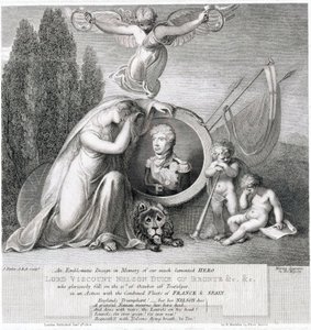 Ikoniczny rysunek upamiętniający naszego zmarłego bohatera Lorda Wicehrabiego Horatio Nelsona (1758-1805) autorstwa James Fittler