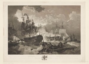 Żużel bij Kamperduin, 1797 Zwycięstwo odniesione nad flotą holenderską przez brytyjską eskadrę Morza Północnego pod dowództwem admirała Duncana w akcji 11 października 1797 (tytuł na obiekcie)