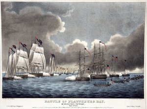 Bitwa nad zatoką Plattsburg: Zwycięstwo McDonougha, wyd. 1840 (grawerowanie ręcznie kolorowane)