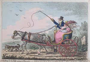 Kogut i jego żona jadą do Wycombe, opublikowana przez Hannah Humphrey w 1805 r. (ręczna akwaforta z akwatintą)