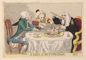 Danie z kotletów baranich, wyd. 1788 (grawerowanie ręcznie kolorowane) autorstwa James Gillray