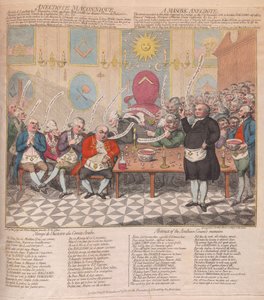 Anegdota masońska, wyd. 1786 (ręcznie kolorowane grawerowanie)