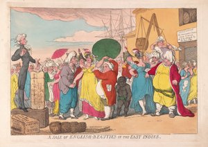 Sprzedaż angielskich piękności w Indiach Wschodnich, wyd. 1786 (ręcznie kolorowane grawerowanie) autorstwa James Gillray