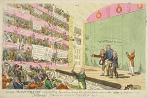 Działający sędziowie zobowiązują się, będąc ich pierwszym występem w wykonaniu w National Theatre Covent Garden autorstwa James Gillray