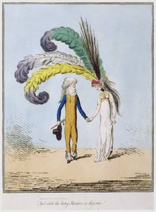 „I złap żywe maniery, gdy wstają”, opublikowana przez Hannah Humphrey (akwaforta ręcznie kolorowana) autorstwa James Gillray