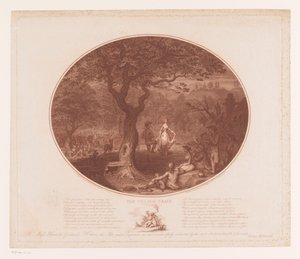 Tańczący mężczyzna i kobieta pod drzewem Pociąg wiejski (tytuł na obiekcie) autorstwa James Gillray