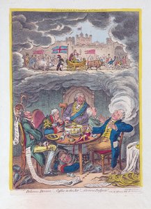 Pyszne sny: zamki w powietrzu! - Wspaniałe perspektywy!, wyd. 1808 (grawerowanie ręcznie kolorowane)