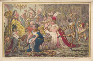 Teatry Dilettanti lub Peep at the Green Room, vide. Pic-Nic-Orgies, wyd. 1803 (ręcznie kolorowane grawerowanie) autorstwa James Gillray