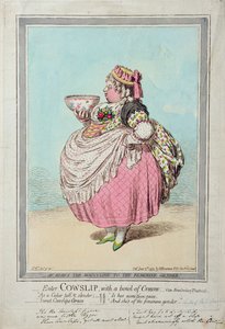 Enter Cowslip, z miską śmietany, opublikowany przez Hannah Humphrey w 1795 r. (akwaforta ręcznie kolorowana)