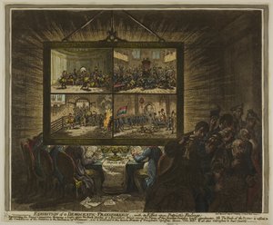 Wystawa demokratycznej przejrzystości, która ma wpływ na uczucia patriotyczne autorstwa James Gillray