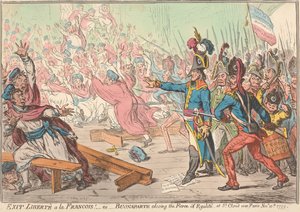 „Precz z wolnością po francusku!” – czyli – Bonaparte kładzie kres farsie o równości w Saint-Cloud pod Paryżem, 10 listopada 1799 r. autorstwa James Gillray