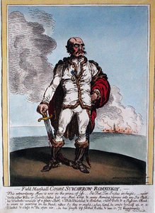 Marszałek polny hrabia Suwarrow-Rominiskoy (1729-1800) wydany przez Hannah Humphrey w 1799 r. (akwaforta ręcznie kolorowana) autorstwa James Gillray